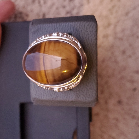 New Overzized Tiger Eye Adjustable 925 Silver Ring. - Picture 11 of 12